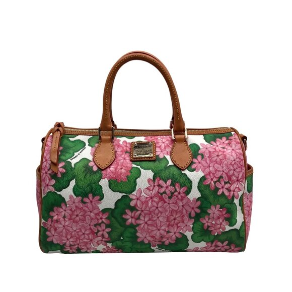 Dooney & Bourke White Pebbled Grain Hydrangea Floral Pattern Satchel Bag